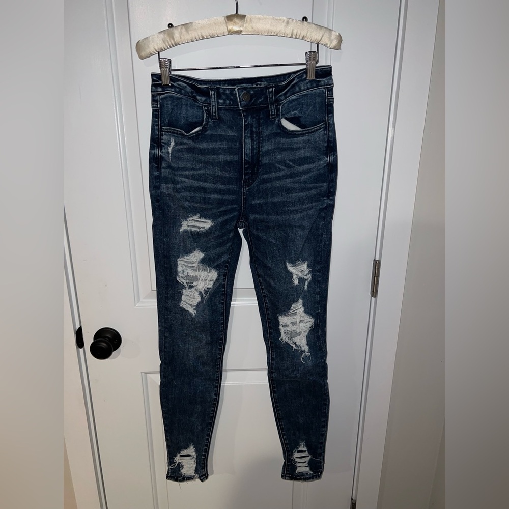 American Eagle Outfitters High Rise Dark Blue Distressed Jeans
